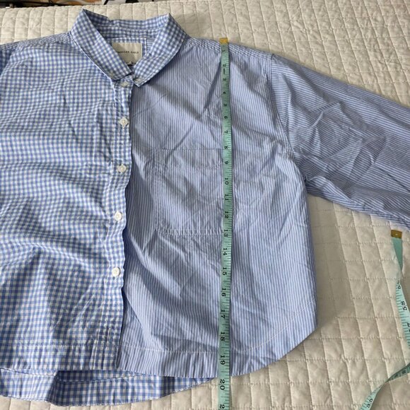 American Eagle Cropped Blue Gingham Button-Down Cotton Shirt Size M - Picture 7 of 8